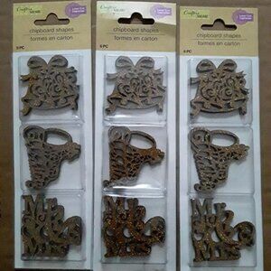 MR AND MRS WEDDING BELLS CRAFT ICONS CHIPBOARD SHAPES, 6 PC, 18 CT LOVE RING